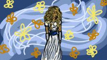 Girls in white dresses, with blue