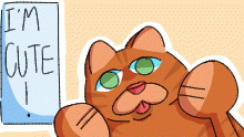fat cat says "im cute! "