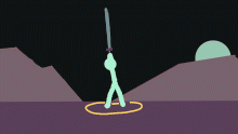 MAN ON PLANET WITH SWORD